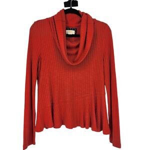 Anthropologie Maeve Red Addie Ruffled Hacci Long Sleeve Pullover Top Size Small